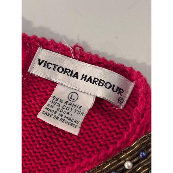 Victoria Harbour Red Beaded Sequin Sweater Large - Picture 14 of 16